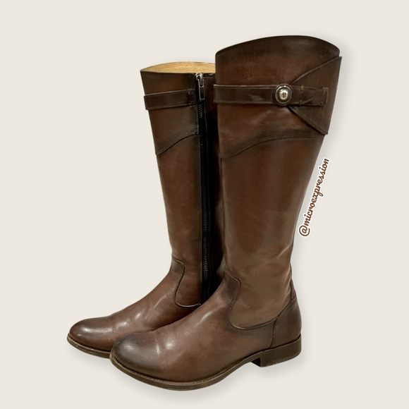 $399 Frye Molly Button Dark Brown Real Leather Knee High Tall Zip Up Riding Boot - Picture 10 of 16